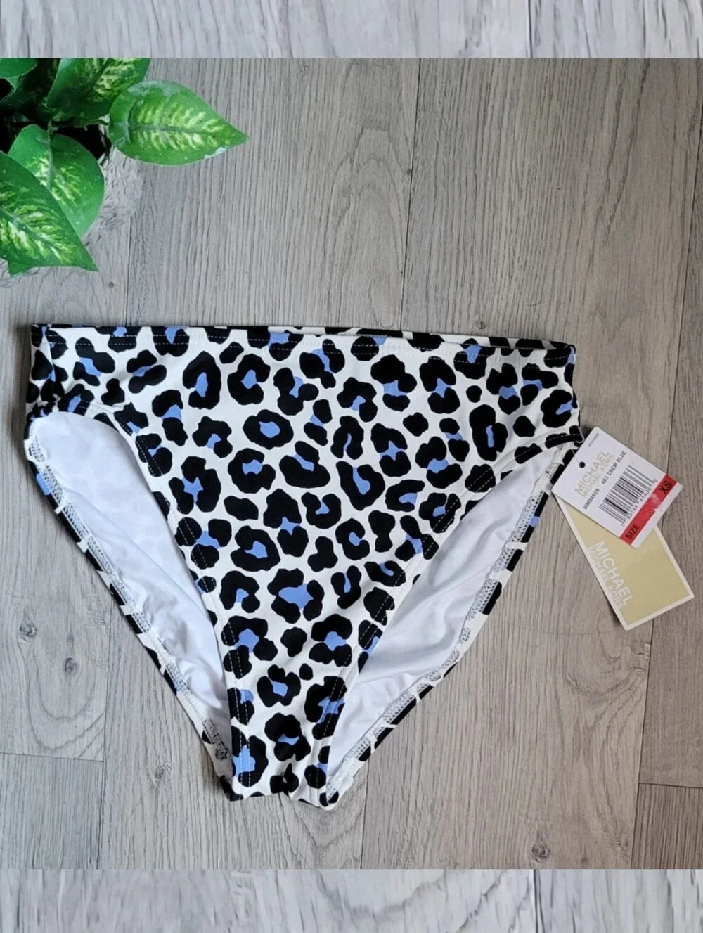 Michael Kors NWT Oasis Crew Blue Leopard High-Waist Swimsuit Bikini Bottoms, XS